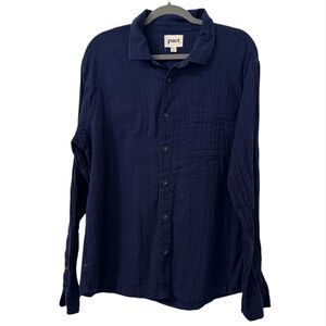 Pact Mens Organic Cotton Double Gauze Shirt XL Navy Blue Coastal Muslin Maritime